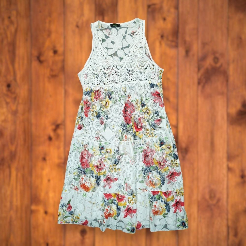 CHERISHH Women's‎ Dress Sleeveless Floral Print Pattern MADE IN ITALY ~ White